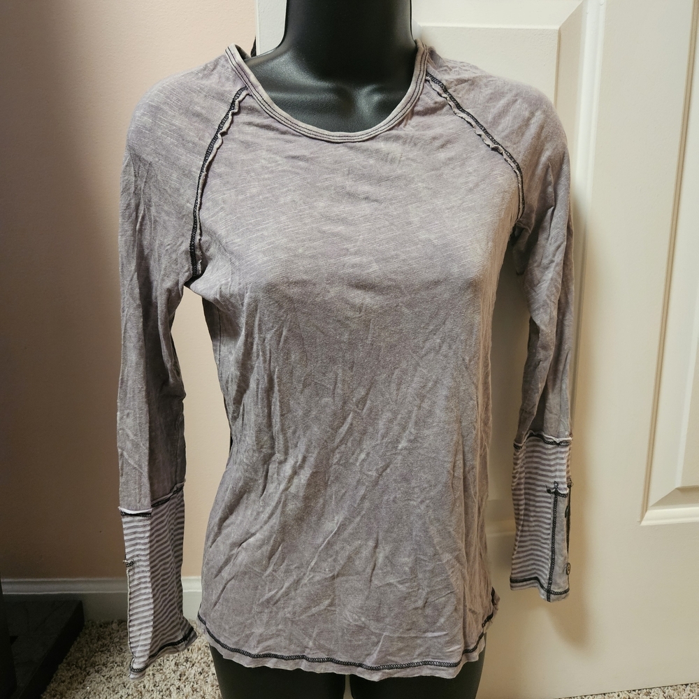 BKE Long Sleeve Top - Lavender with Striped Accents